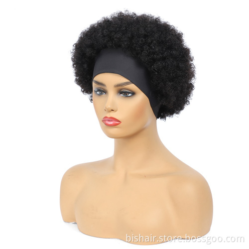 BIS Wholesale Short Afro Kinky Curly Headband Wigs For Black Women Brazilian Human Hair Wigs Glueless Full Machine Made Wig